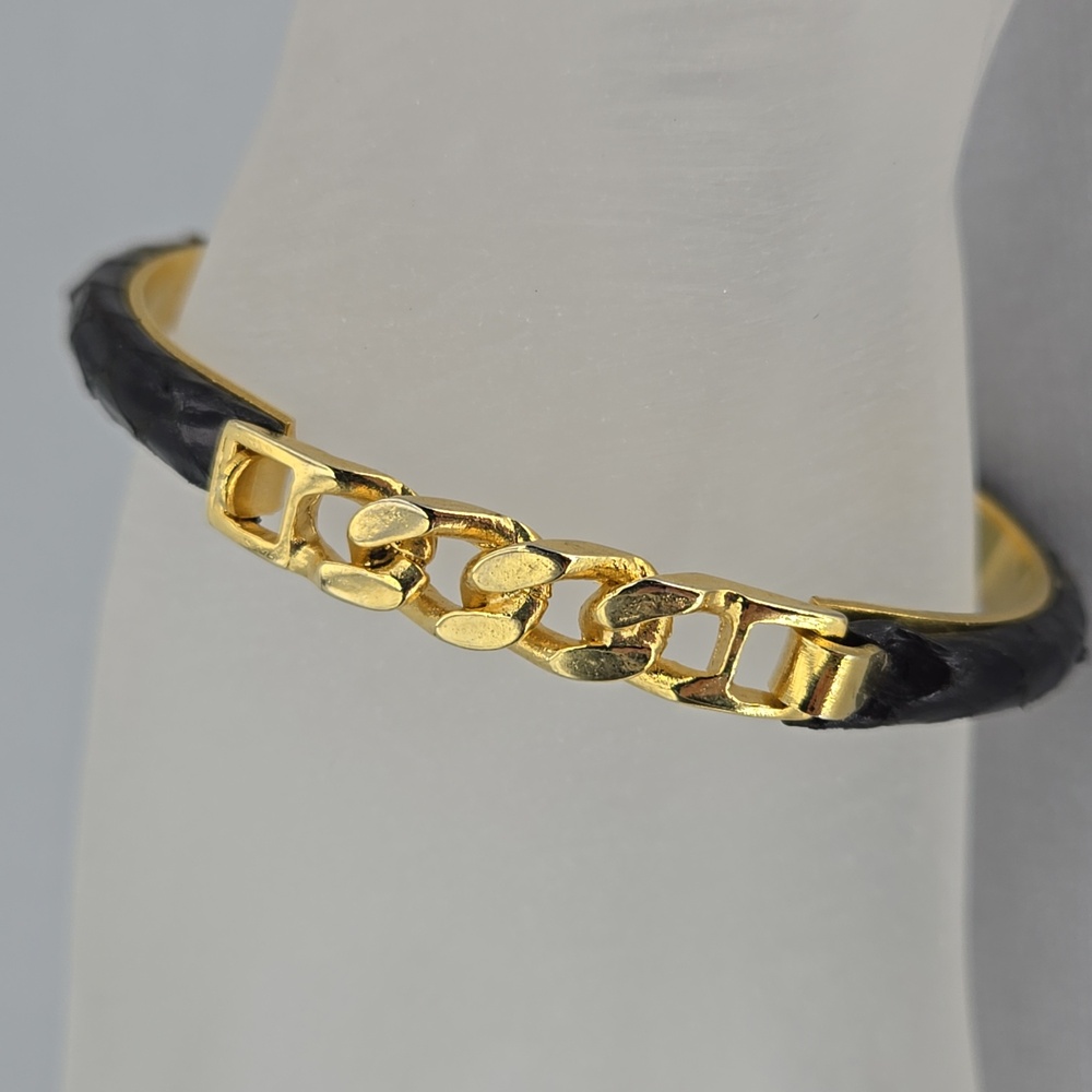 Made in Italy Black Leather & Gold Bracelet